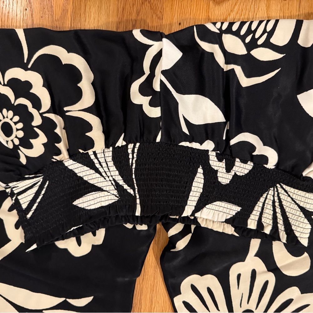 Anthropologie Maeve Floral Black and Cream Wide Leg Pants - Picture 2 of 2